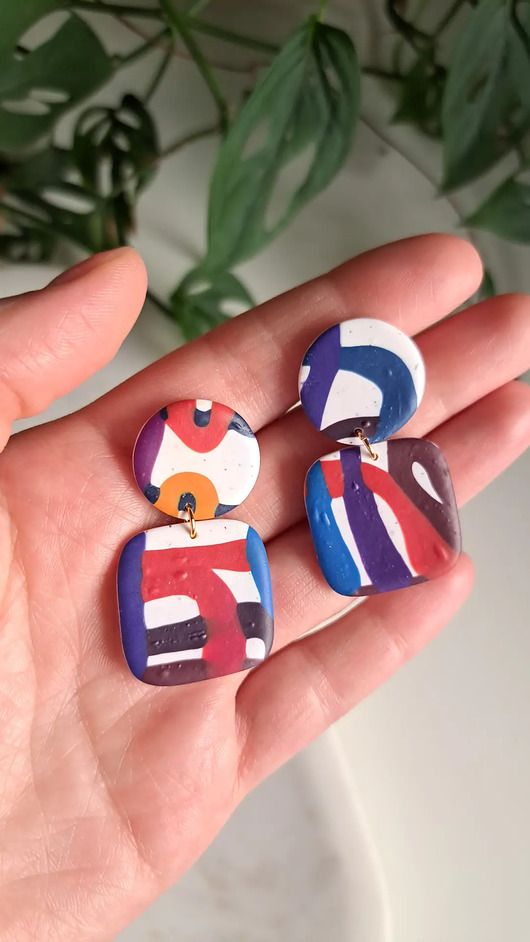 kolczyki z masy plastycznej Kolorowe wiszące kolczyki sztyfty