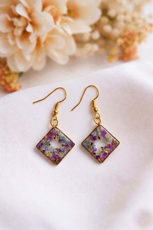 kolczyki z żywicy Piękne wiszące kolczyki Zaczarowany ogród biżuteria z kwiatami