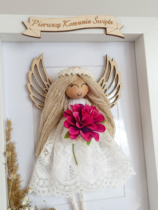 komunia - pozostałe Anioł stróż w ramce, pamiątka Pierwszej Komunii Świętej
