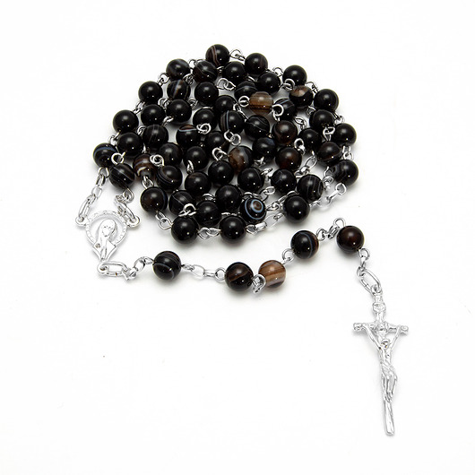 komunia - pozostałe Różaniec komunijny z agatu, AGAT SARDONYX 6mm, srebro 925, RÓWNOWAGA