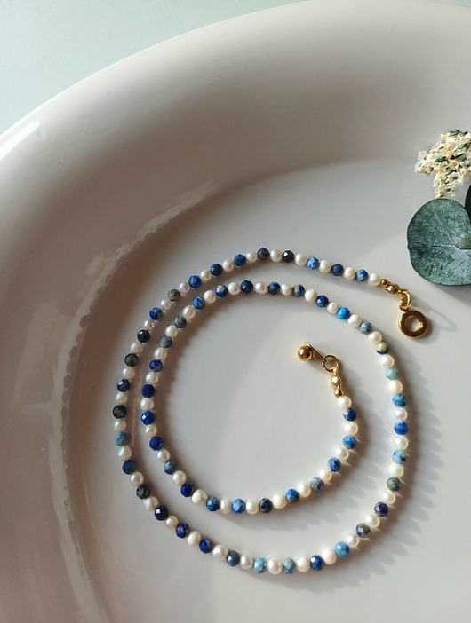 naszyjniki - inne Naszyjnik perła naturalna, lapis lazuli - Heaven