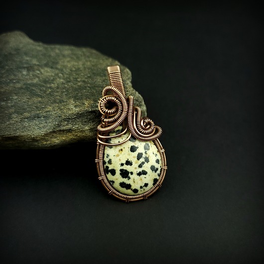 wisiory Jaspis dalmatyński wisiorek wire wrapping