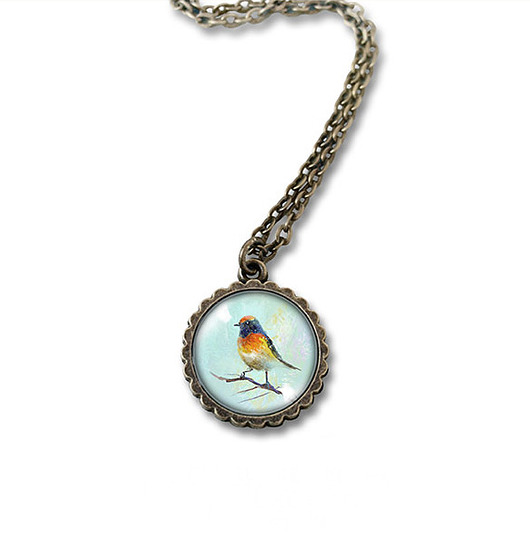 wisiory Medalion - Kolorowy ptaszek - mały, brąz