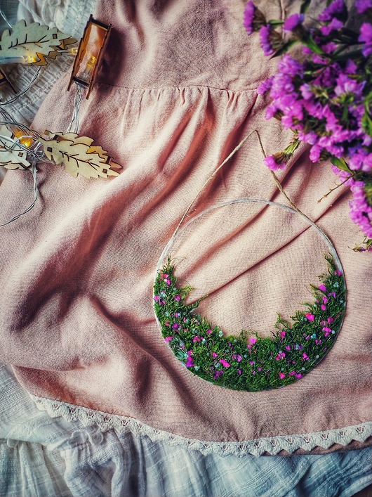 obrazy Obraz z suszonych kwiatów  i mchów  Dekoracja ścienna 15 cm  Sztuka roślinna