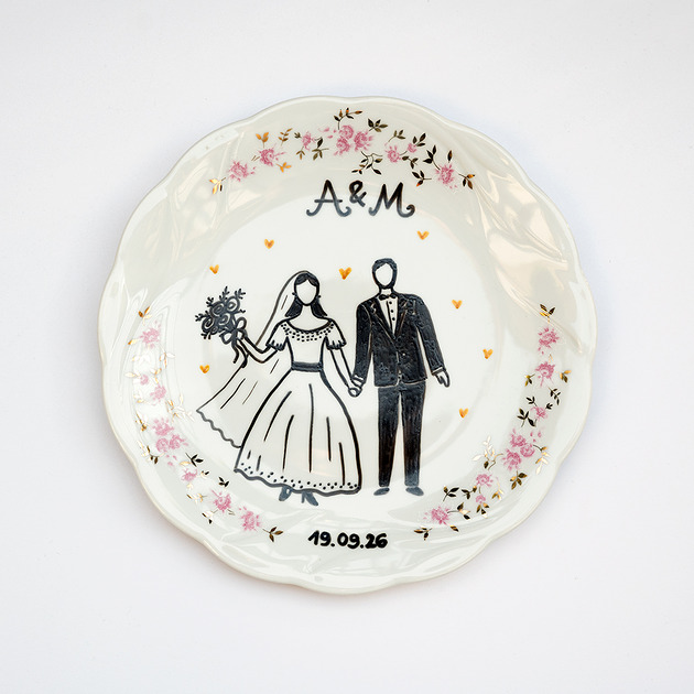 Ozdoby na ścianę Personalizowany talerz ślubny - Nowożeńcy