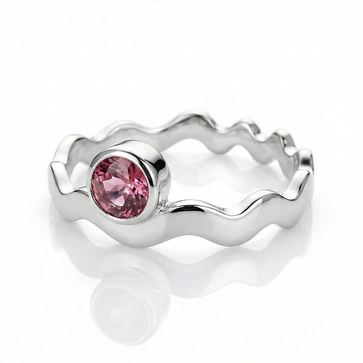pierścionki srebrne Srebrny pierścionek Fala z różowym turmalinem