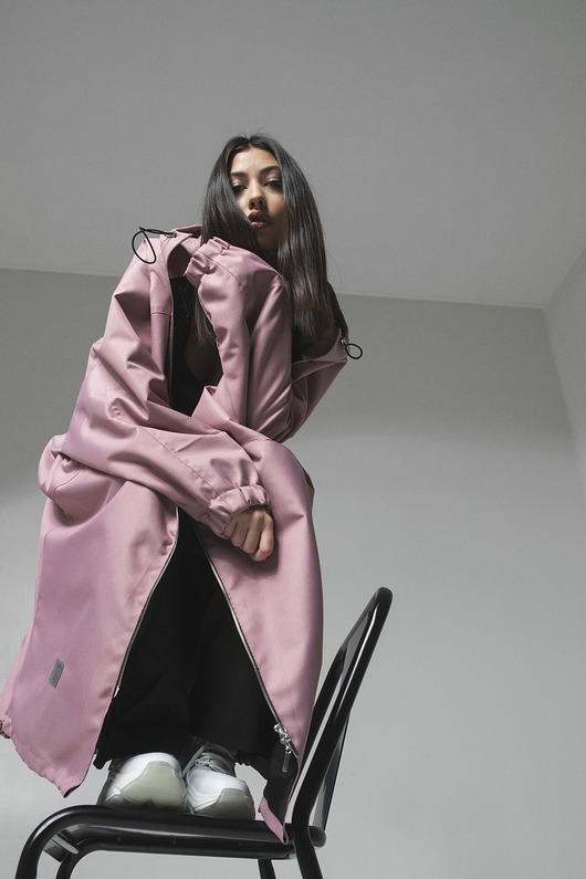 płaszcze damskie Płaszcz longline hoodie oversize dusty pink