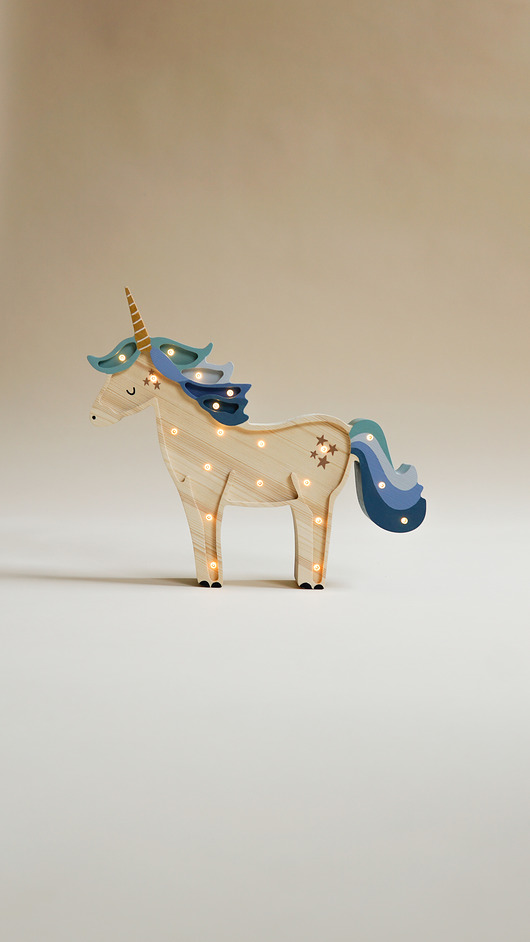 lampy do pokoju dziecka Drewniana Lampka Jednorożec - Blue