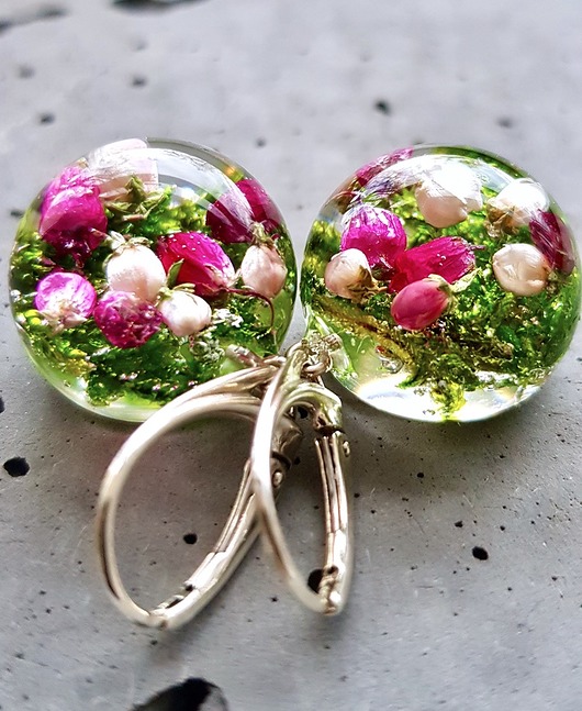 Kolczyki srebrne z mchem i wrzosem Grol Jewellery