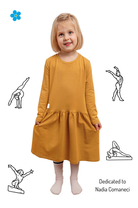 sukienki dla dziewczynki Sukienka z Micro Modalu NADIA kolor musztarda