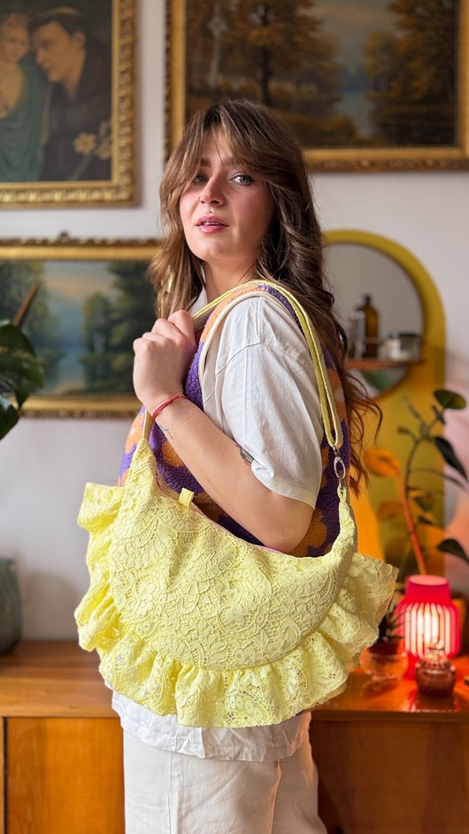 torby na ramię Torebka Rogalik koronkowa żółta