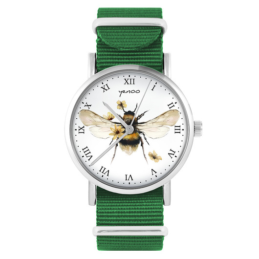 zegarki damskie Zegarek - Bee natural - zielony, nylonowy