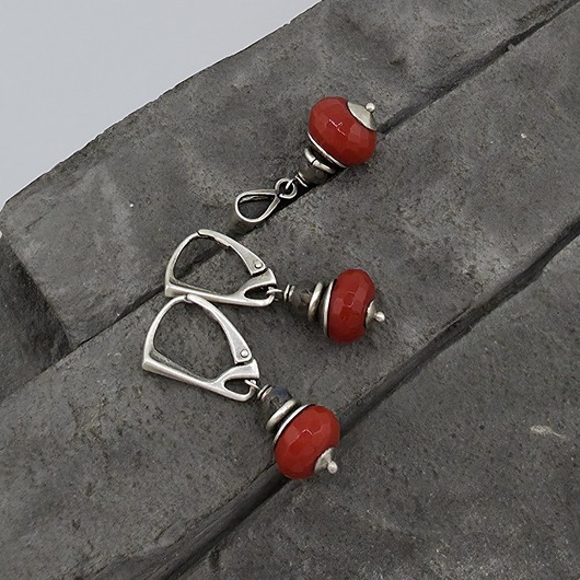 komplet biżuterii Komplet czerwień&szarość