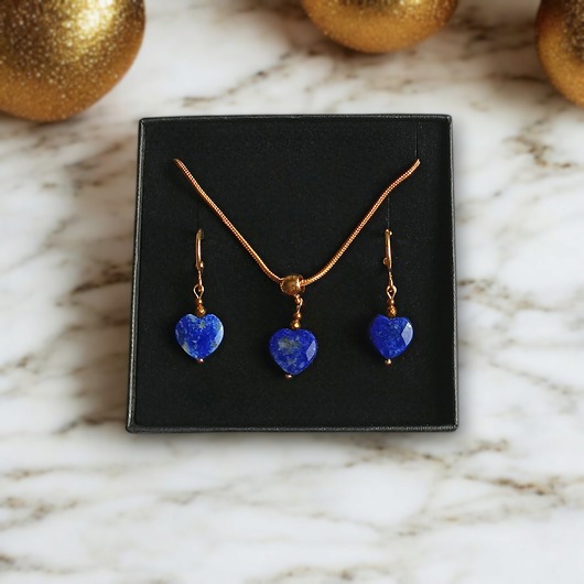 komplet biżuterii RAZEM TANIEJ! uroczy komplet: serduszko LAPIS LAZULI : wyjątkowy prezent