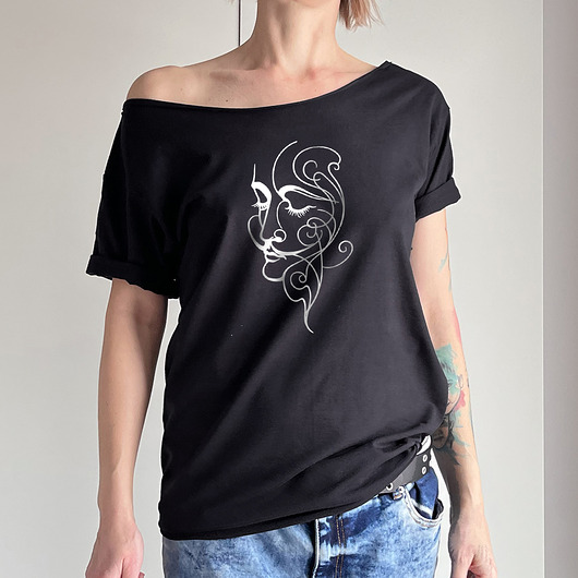 t-shirt damskie Dali biały na Czarnym Oversize