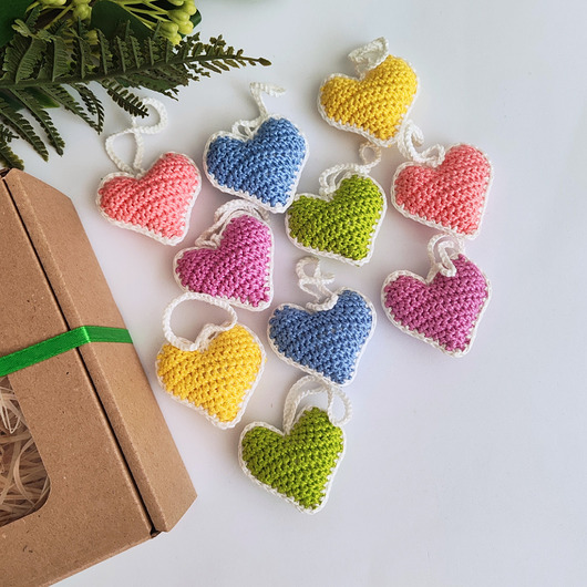 dekoracje świąteczne Serca zawieszki choinkowe, zestaw  10szt.