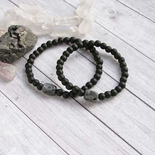 bransoletki z kamieni naturalnych KOMPLET dla PARY : labradoryt, onyks