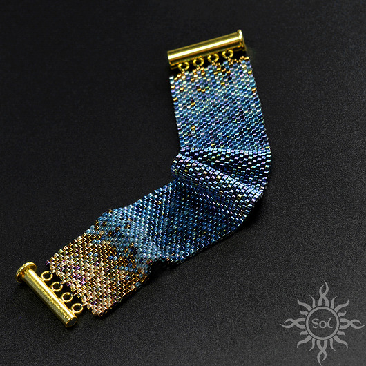 bransoletki ze szkła Blue Ombre, wyplatana bransoleta, beading