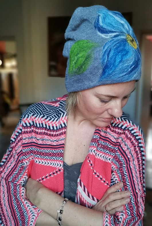 czapki damskie czapka wełniana filcowana szara zimowa handmade