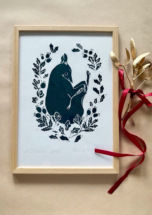 grafiki i ilustracje Linoryt - Chart w gałązkach głogu