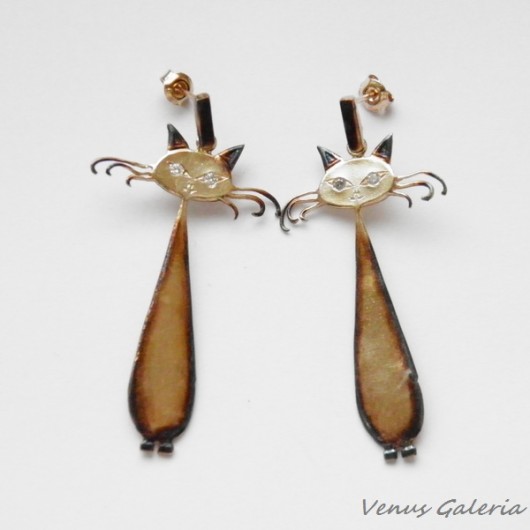 Kolczyki srebrne- Kot Giler brązowy sztyft VENUS GALERIA