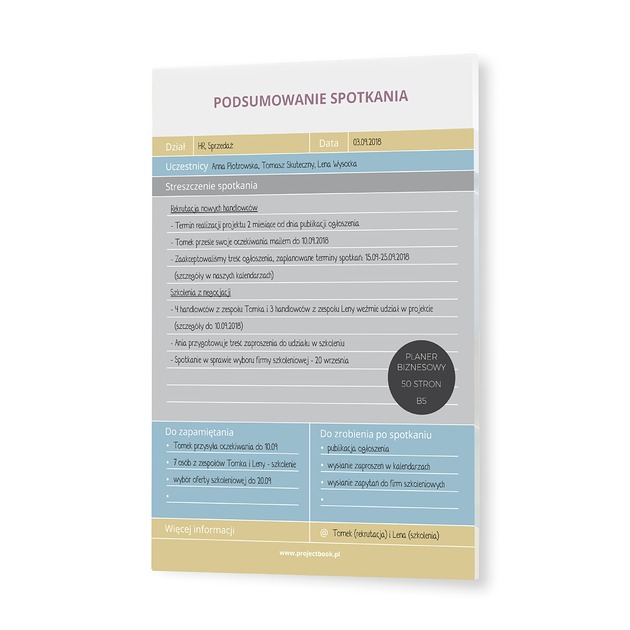 kalendarze i plannery Planer Meeting Summary