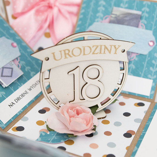 kartki scrapbooking 18 urodziny, exploding box, kartka 3d osiemnastka