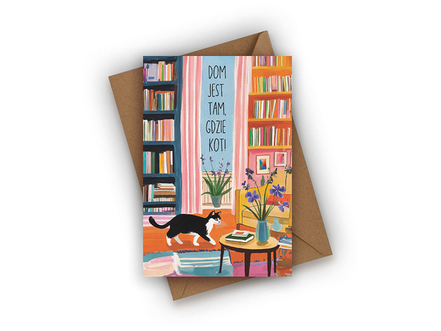 kartki okolicznościowe - wydruki Kartka na parapetówkę- Dom jest tam gdzie kot!