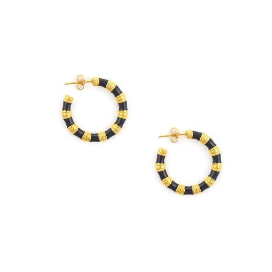 kolczyki - inne Kolczyki koła czarne - sztyfty ze stali szlachetnej pozłacanej