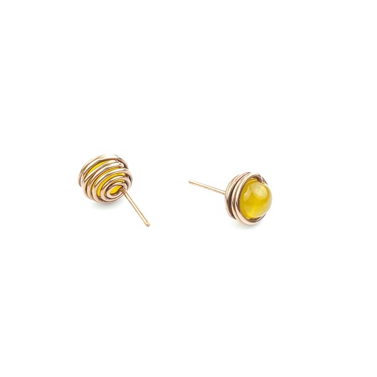 kolczyki wire wrapping Kolczyki sztyfty z żółtym agatem