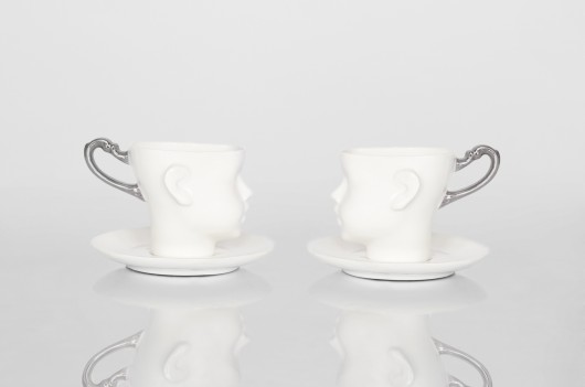 Filiżanki Główki z porcelany zdobione platyną ENDE ceramics