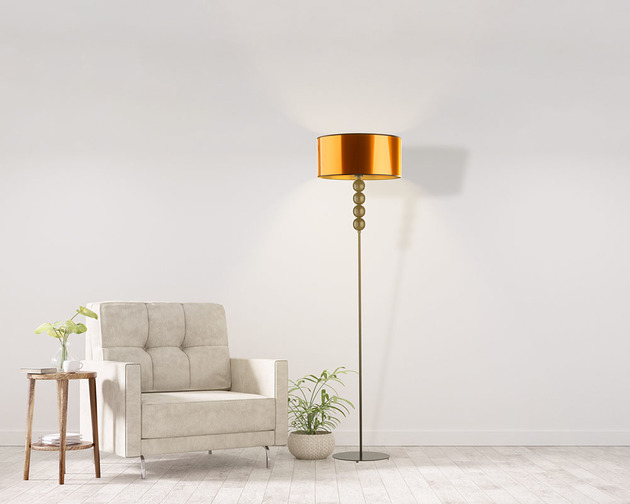 lampy podłogowe Industrialna lampa stojąca do salonu z miedzianym kloszem BERMUDY MIRROR