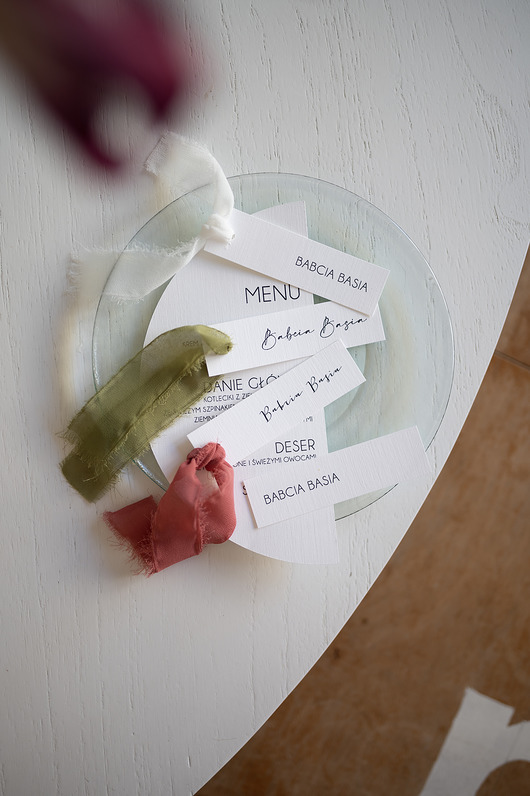 zaproszenia i kartki na ślub Winietki ze wstążką zestaw 100 szt