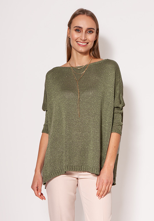 swetry damskie  Oversize'owy sweter - SWE040 zielony MKM