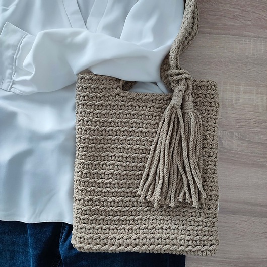 torby na ramię Torba szydełkowa na ramię ze sznurka 25cmx30cm