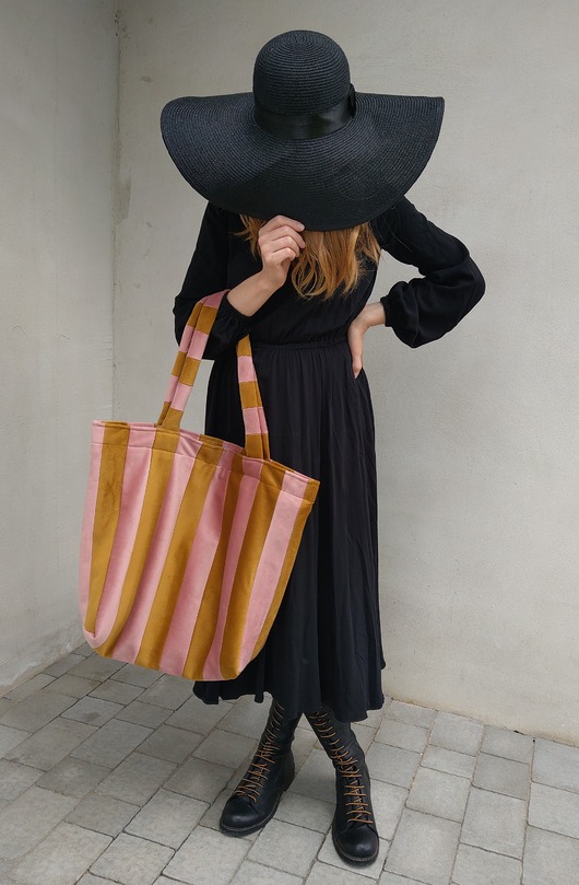 torby XXL Velvetowa Torba na ramię Róż/Musztarda