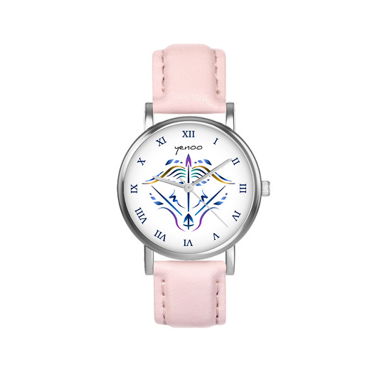 zegarki damskie Zegarek mały - Strzelec - skórzany, pudrowy róż