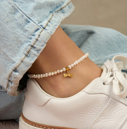 bransoletki - inne Bransoletka na nogę perły srebro 925 pozłacane