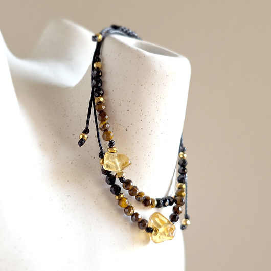 bransoletki z kamieni naturalnych Cytryn, czarny turmalin, tygrysie oko, hematyt bransoletka