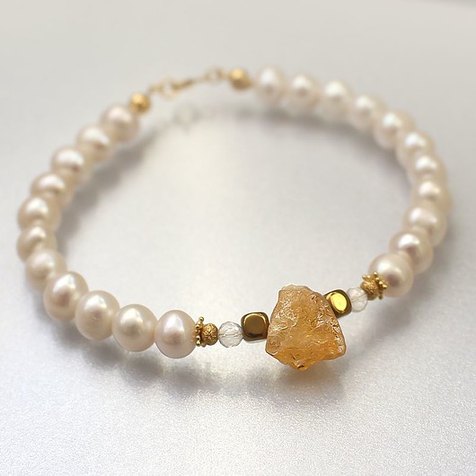 bransoletki złote Cytryn surowy perła naturalna słodkowodna hematyt