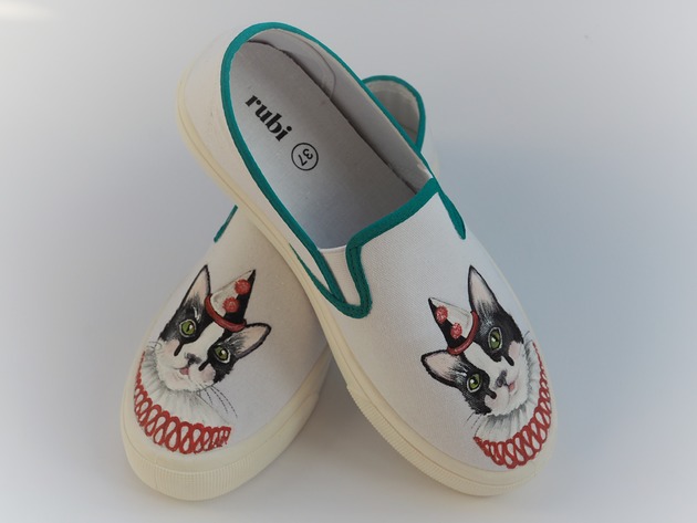 trampki damskie Ręcznie malowane tenisówki slip-on KOT PIERROT