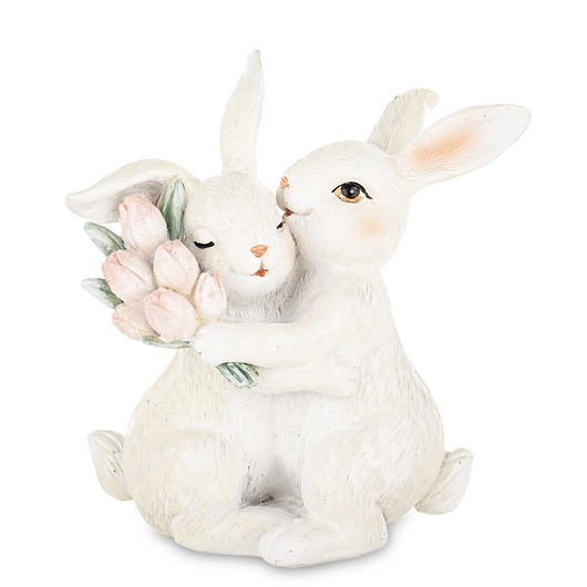 ozdoby wielkanocne Dekoracja - para króliczków 11x11x6 cm z różowymi tulipanami