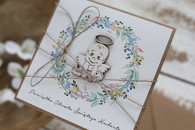 kartki scrapbooking Oryginalna kartka na chrzest z kopertą