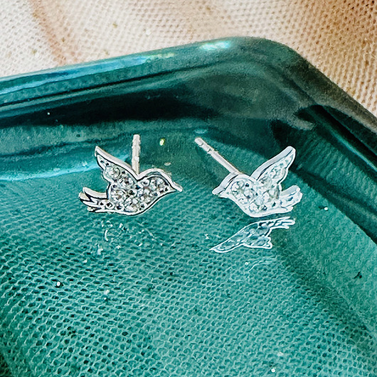 kolczyki pozłacane Srebrne kolczyki ptaszki,  sztyfty kolibry