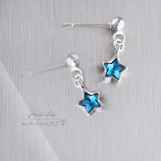 kolczyki szklane Blue stars - srebrne kolczyki
