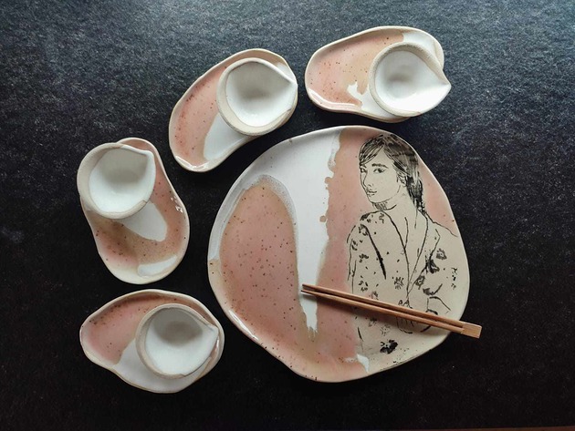 patery i talerze Ceramiczny zestaw do Sushi 4 osoby