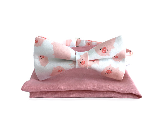 Pigletto. Zestaw w świnki: mucha + poszetka Maja Allure