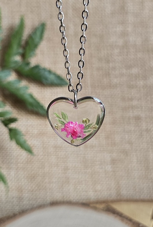 wisiory Srebrna zawieszka wisiorek kwiaty serce serduszko różowa