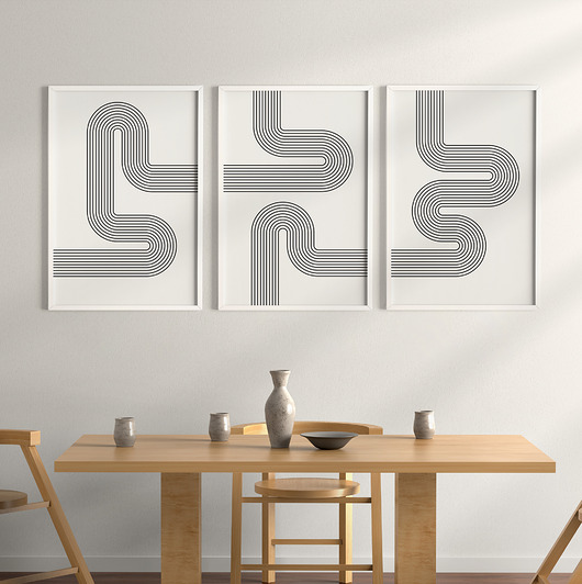 plakaty Zestaw 3  geometrycznych plakatów liniowych, do salonu, sypialni.