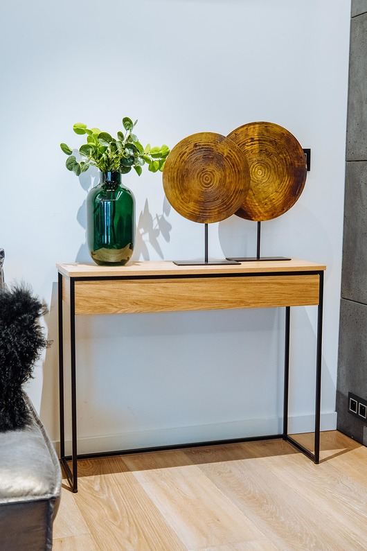 stoliki kawowe IDA II - czarna konsola z szufladą, toaletka, wąska konsola, pokój, salon